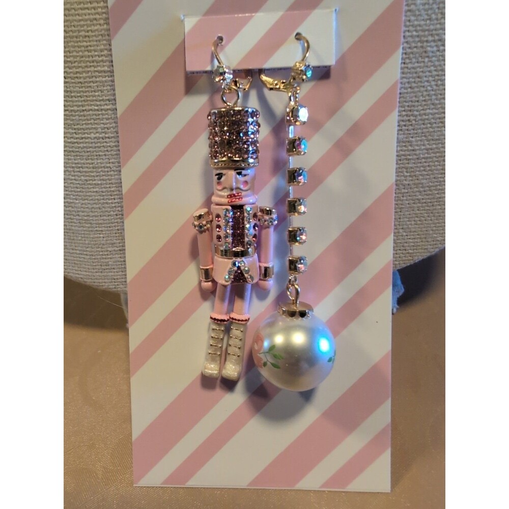 NWT Betsey Johnson Pink Nutcracker Dangle Earrings Mismatch Christmas Holiday